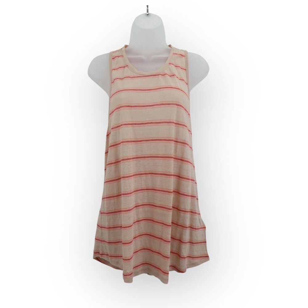 Joie Womens Rayson Tank Top Large Pink Beige Striped Twist Racerback 100% Linen